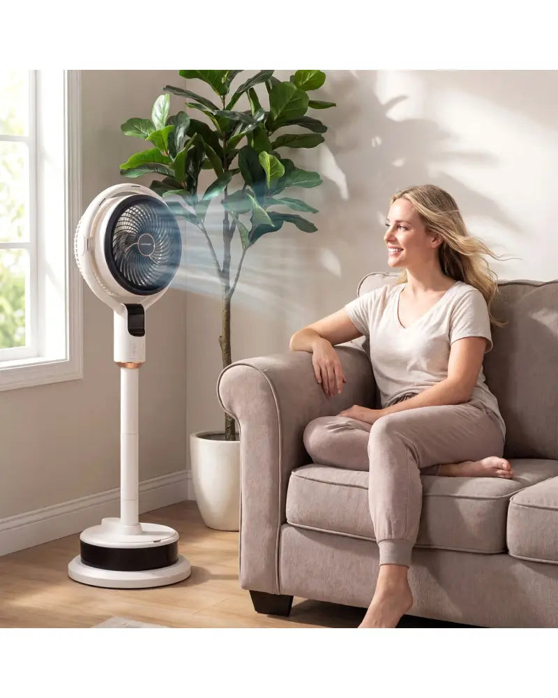 Misting Pedestal Fan Air Circulator with 90° Auto Oscillation Floor Standing Fan with 8 Speeds-White - White - Fans