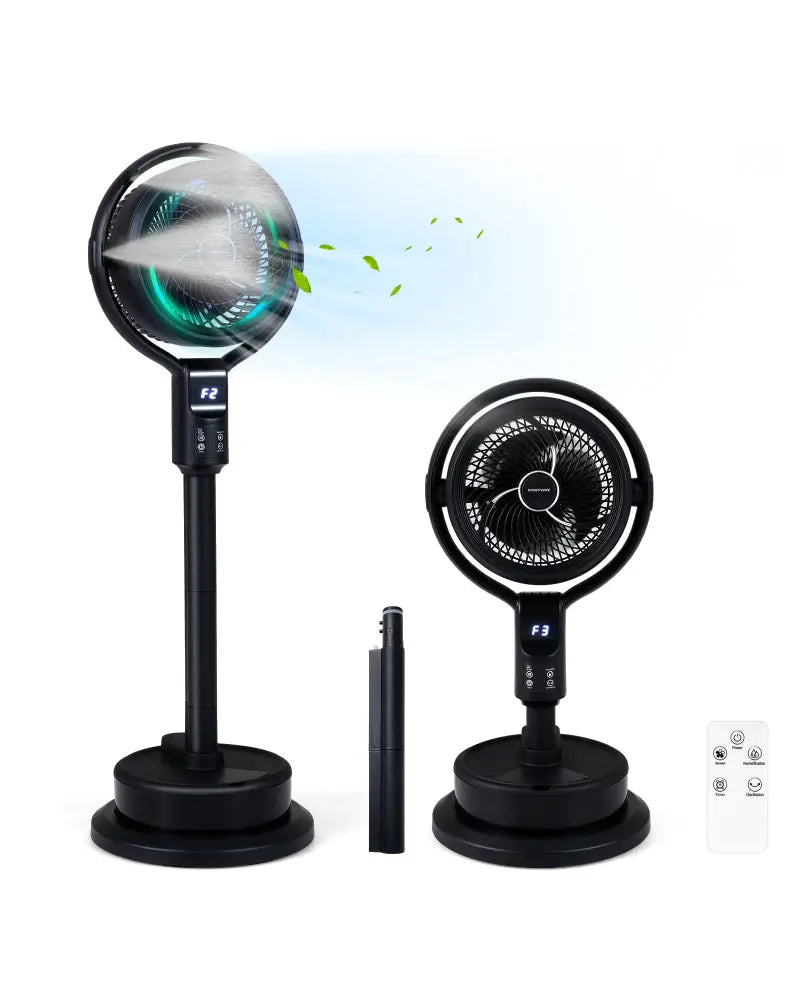 Misting Pedestal Fan Air Circulator with 90° Auto Oscillation Floor Standing Fan with 8 Speeds-Black - Black - Fans