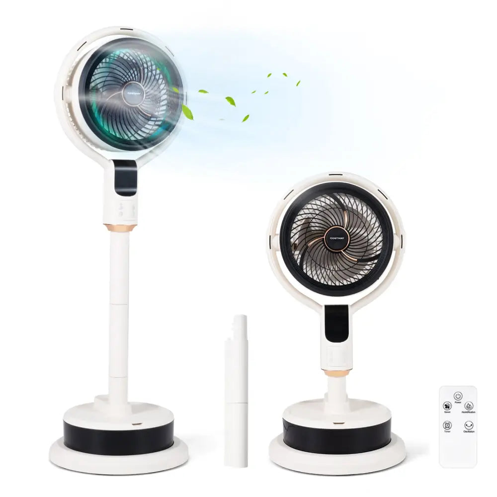 Misting Pedestal Fan Air Circulator with 90° Auto Oscillation Floor Standing Fan with 8 Speeds-White - White - Fans