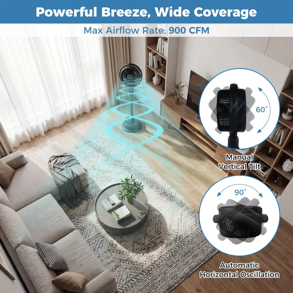 Misting Pedestal Fan Air Circulator with 90° Auto Oscillation Floor Standing Fan with 8 Speeds-Black - Black - Fans