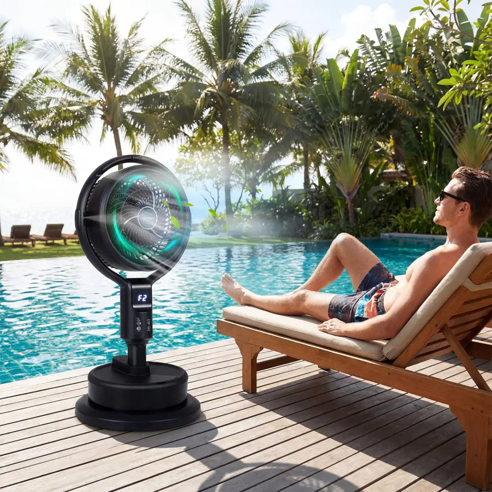 Misting Pedestal Fan Air Circulator with 90° Auto Oscillation Floor Standing Fan with 8 Speeds-Black - Black - Fans