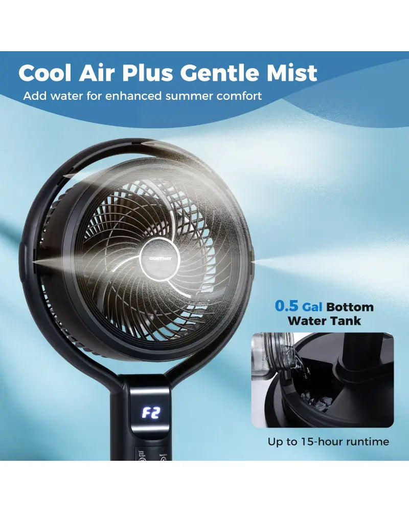 Misting Pedestal Fan Air Circulator with 90° Auto Oscillation Floor Standing Fan with 8 Speeds-Black - Black - Fans
