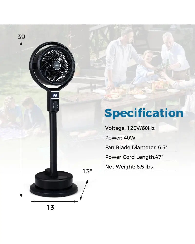 Misting Pedestal Fan Air Circulator with 90° Auto Oscillation Floor Standing Fan with 8 Speeds-Black - Black - Fans