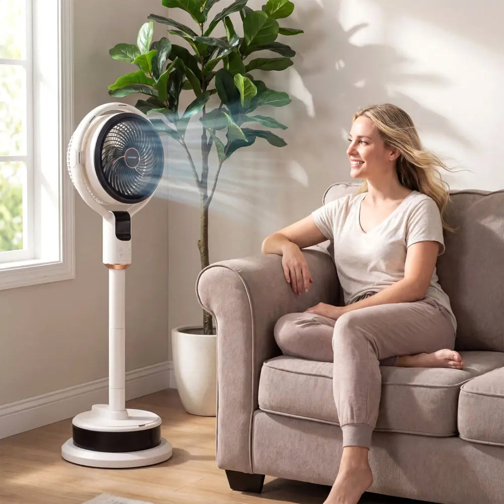 Misting Pedestal Fan Air Circulator with 90° Auto Oscillation Floor Standing Fan with 8 Speeds-White - White - Fans