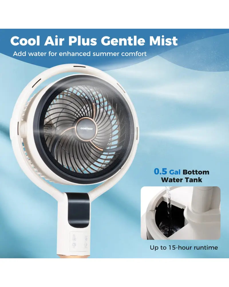 Misting Pedestal Fan Air Circulator with 90° Auto Oscillation Floor Standing Fan with 8 Speeds-White - White - Fans