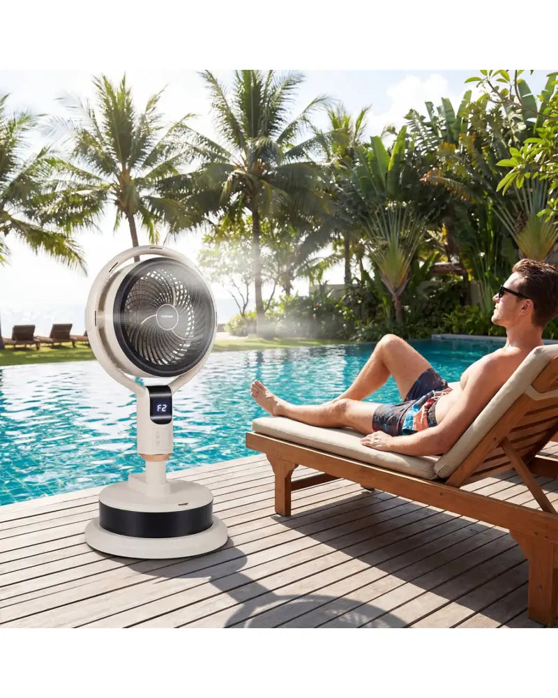 Misting Pedestal Fan Air Circulator with 90° Auto Oscillation Floor Standing Fan with 8 Speeds-White - White - Fans