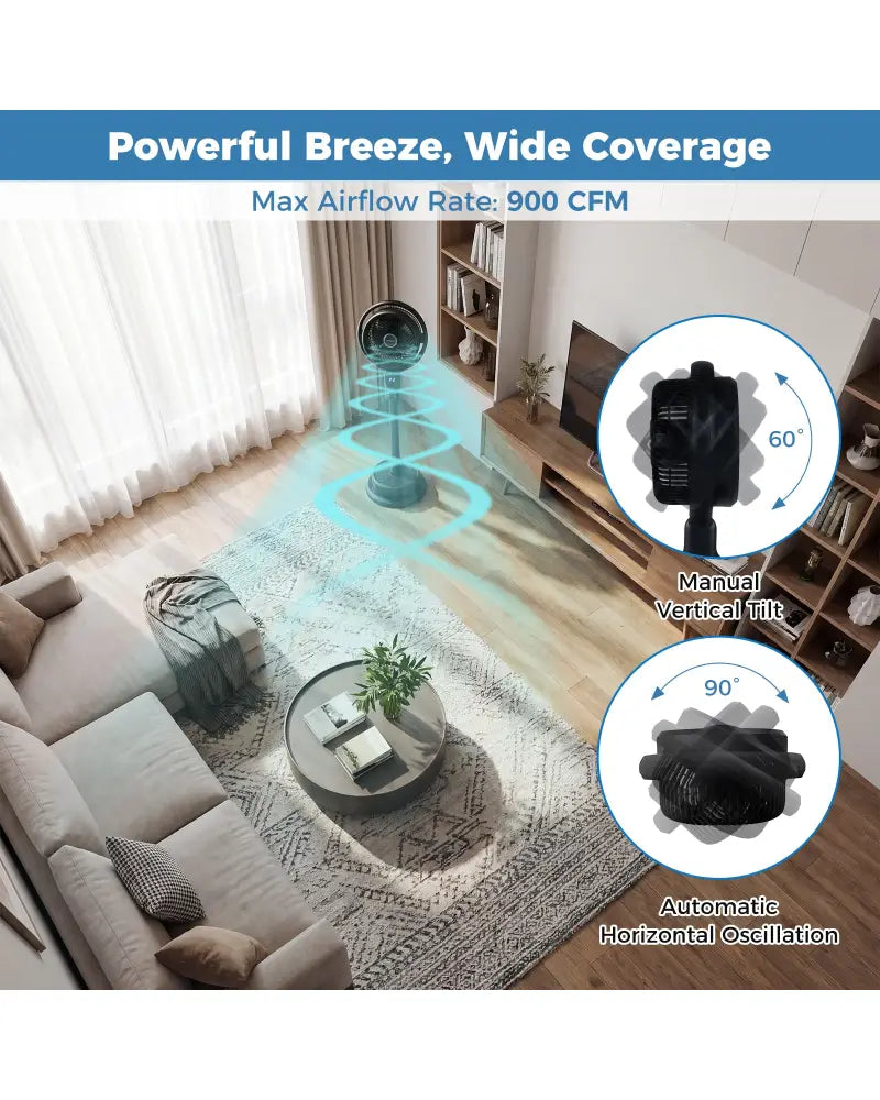 Misting Pedestal Fan Air Circulator with 90° Auto Oscillation Floor Standing Fan with 8 Speeds-Black - Black - Fans