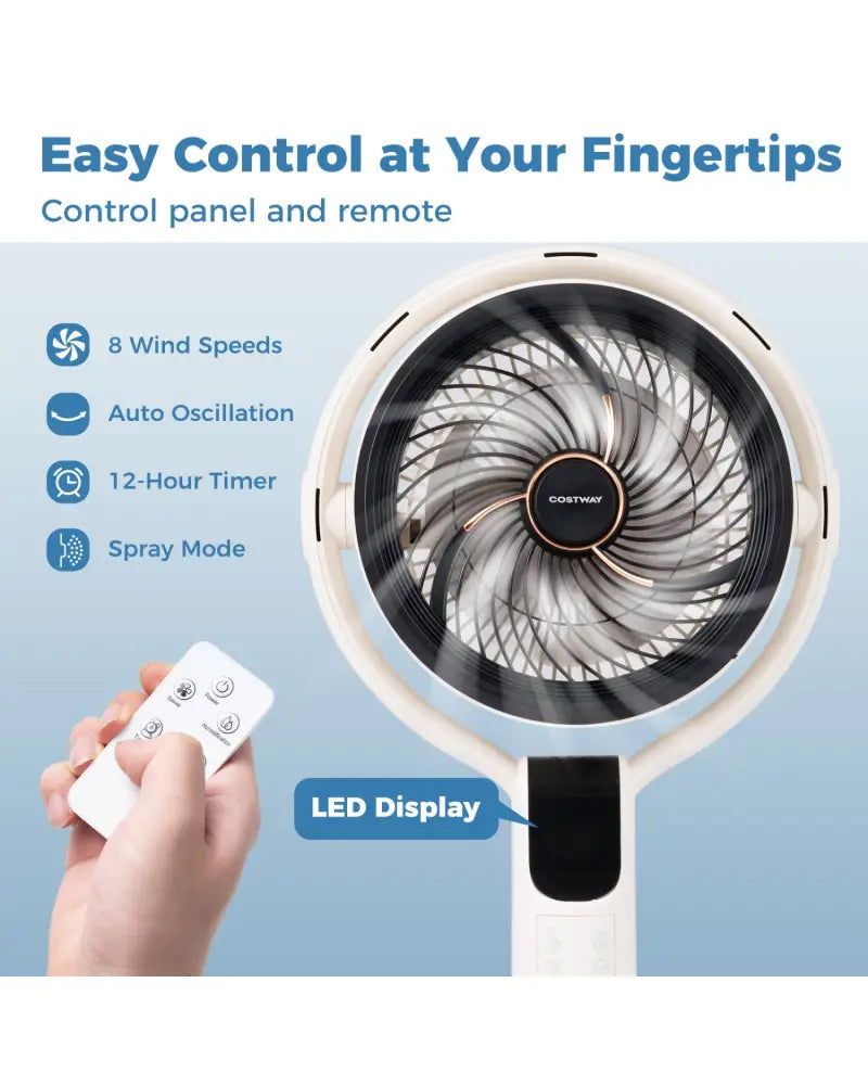 Misting Pedestal Fan Air Circulator with 90° Auto Oscillation Floor Standing Fan with 8 Speeds-White - White - Fans