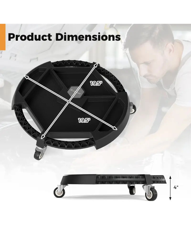 Mobile Automotive Tool Creeper with 3 Swivel Casters and 4 Compartments-Black - Black - Garages
