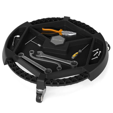 Mobile Automotive Tool Creeper with 3 Swivel Casters and 4 Compartments-Black - Black - Garages