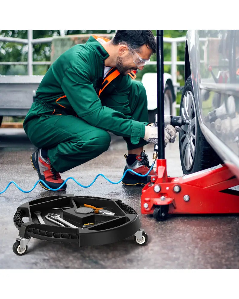 Mobile Automotive Tool Creeper with 3 Swivel Casters and 4 Compartments-Black - Black - Garages
