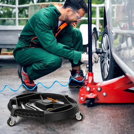 Mobile Automotive Tool Creeper with 3 Swivel Casters and 4 Compartments-Black - Black - Garages