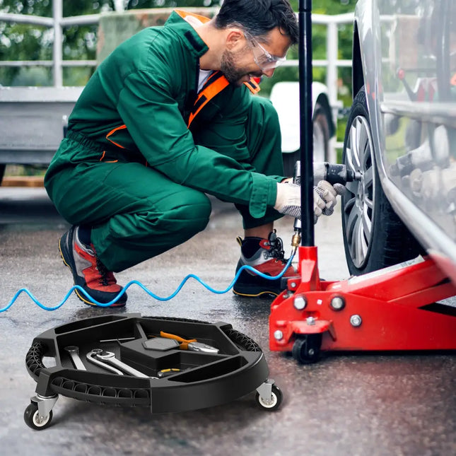 Mobile Automotive Tool Creeper with 3 Swivel Casters and 4 Compartments-Black - Black - Garages