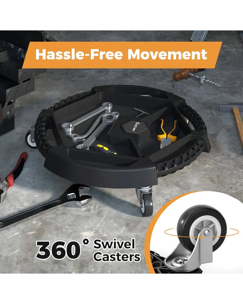 Mobile Automotive Tool Creeper with 3 Swivel Casters and 4 Compartments-Black - Black - Garages