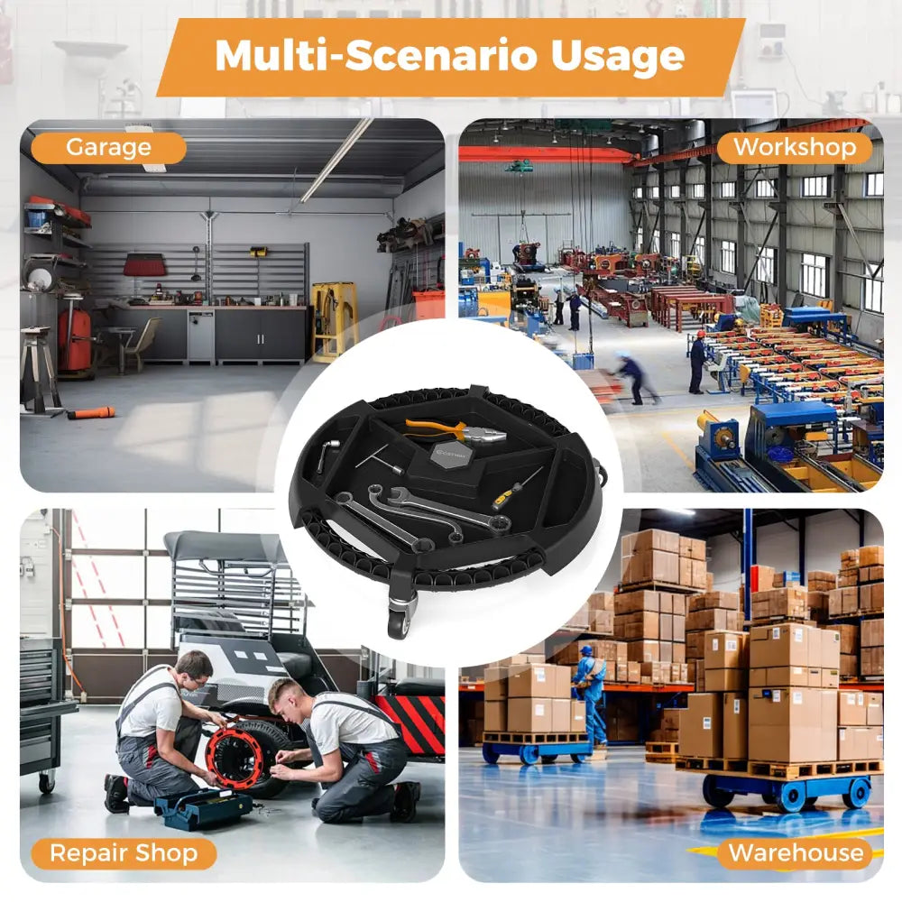 Mobile Automotive Tool Creeper with 3 Swivel Casters and 4 Compartments-Black - Black - Garages