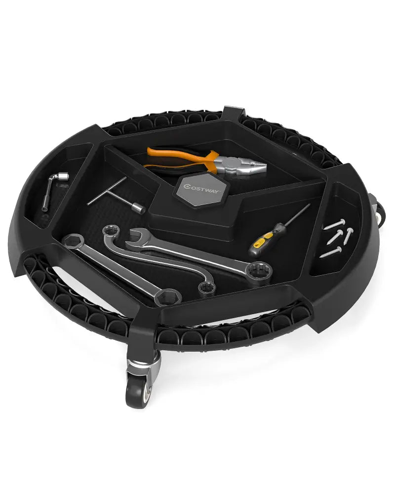 Mobile Automotive Tool Creeper with 3 Swivel Casters and 4 Compartments-Black - Black - Garages