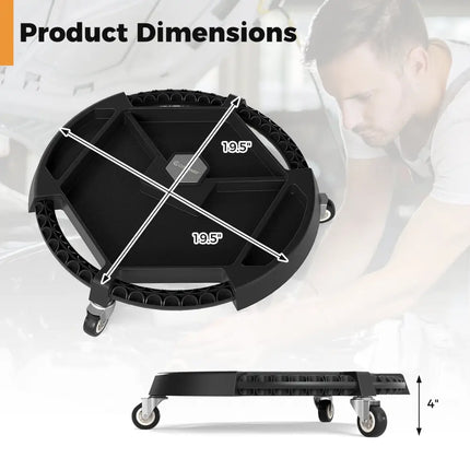 Mobile Automotive Tool Creeper with 3 Swivel Casters and 4 Compartments-Black - Black - Garages