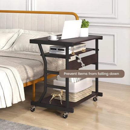 Mobile Computer Desk with Keyboard Tray Mouse Tray and Shelf-Dark Brown - Dark Brown - Computer Desks