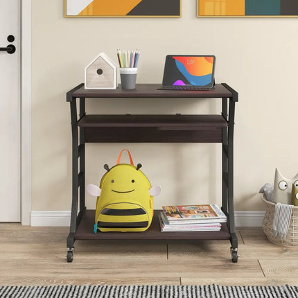 Mobile Computer Desk with Keyboard Tray Mouse Tray and Shelf-Dark Brown - Dark Brown - Computer Desks