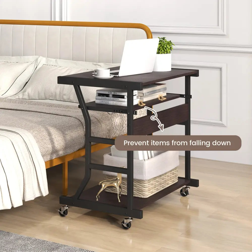 Mobile Computer Desk with Keyboard Tray Mouse Tray and Shelf-Dark Brown - Dark Brown - Computer Desks