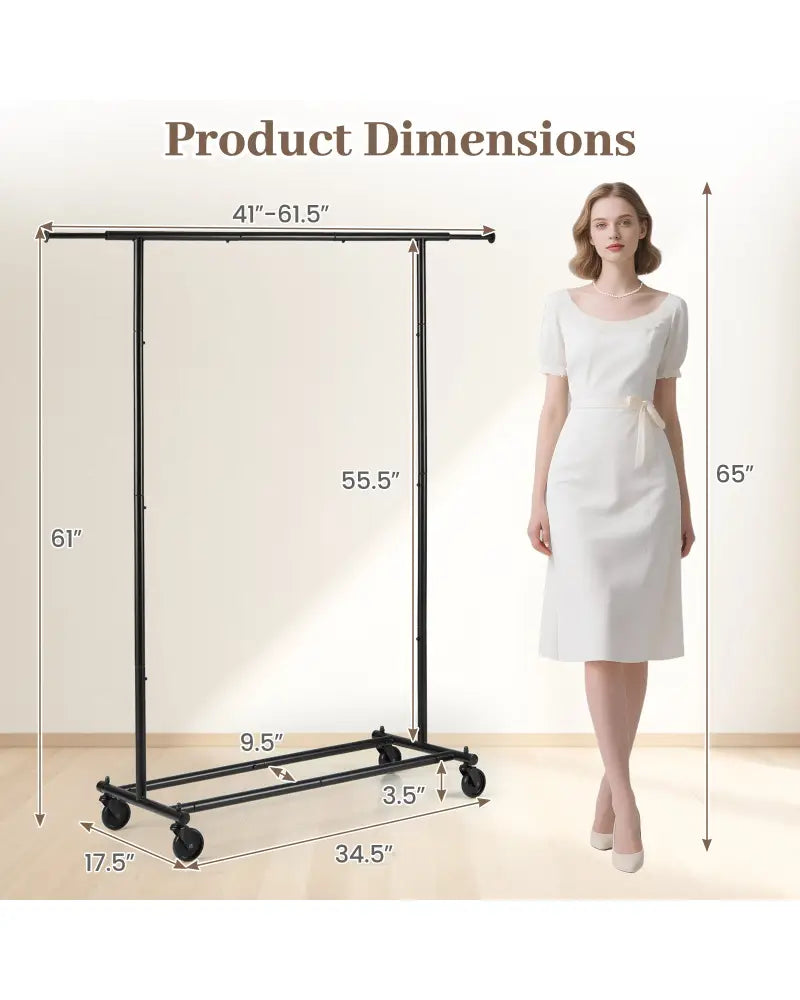 Mobile Garment Rack with Extendable Rods Heavy-Duty Metal Clothes Stand on Wheels - Clothing & Closet Storage