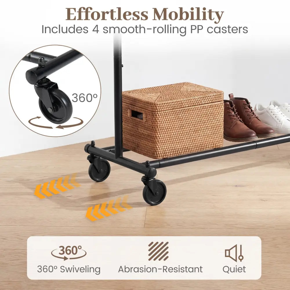 Mobile Garment Rack with Extendable Rods Heavy-Duty Metal Clothes Stand on Wheels - Clothing & Closet Storage