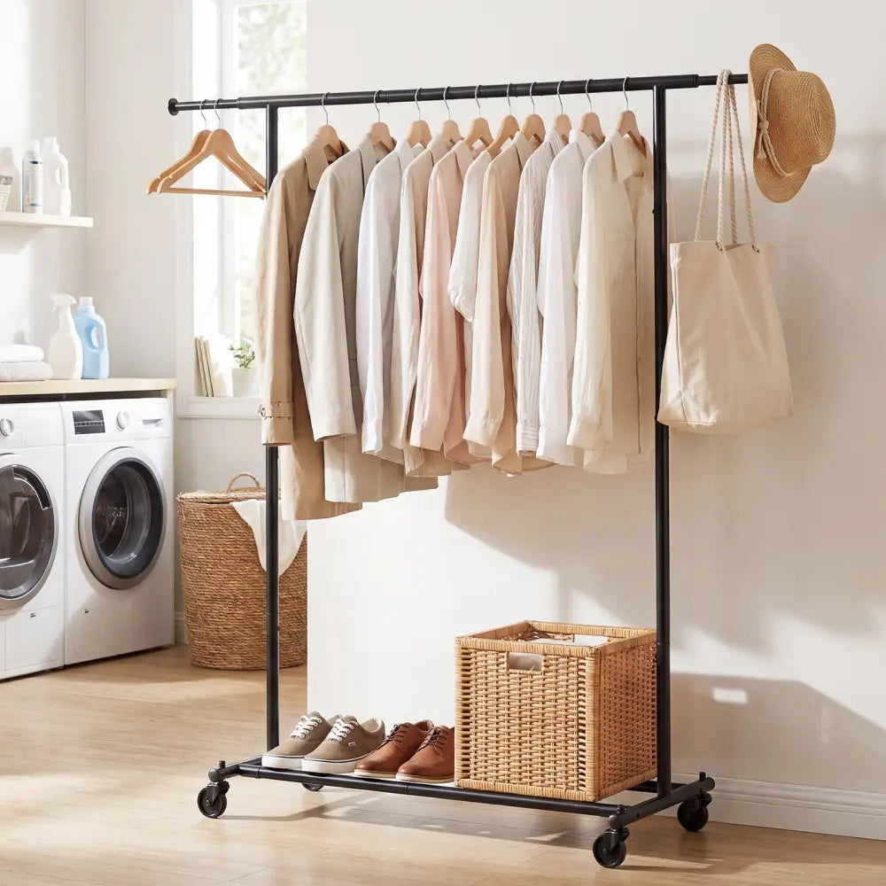 Mobile Garment Rack with Extendable Rods Heavy-Duty Metal Clothes Stand on Wheels - Clothing & Closet Storage