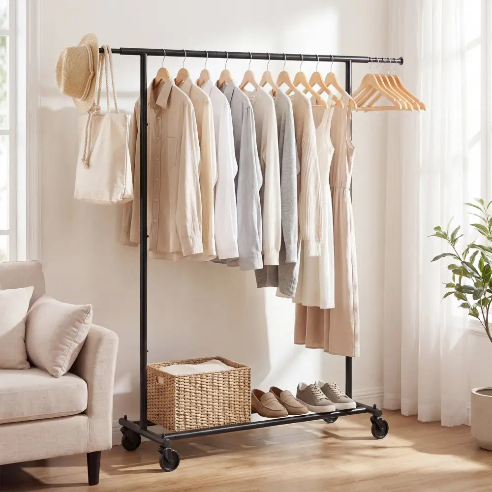 Mobile Garment Rack with Extendable Rods Heavy-Duty Metal Clothes Stand on Wheels - Clothing & Closet Storage