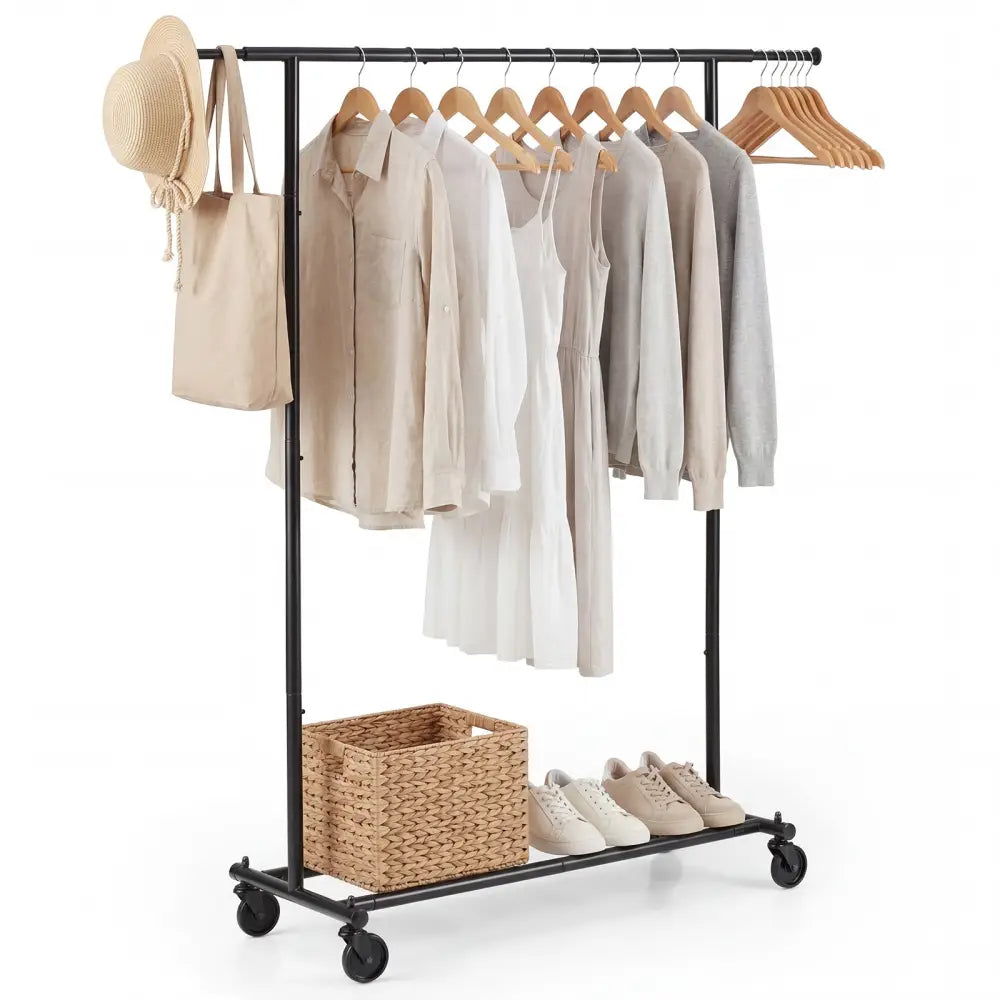 Mobile Garment Rack with Extendable Rods Heavy-Duty Metal Clothes Stand on Wheels - Clothing & Closet Storage