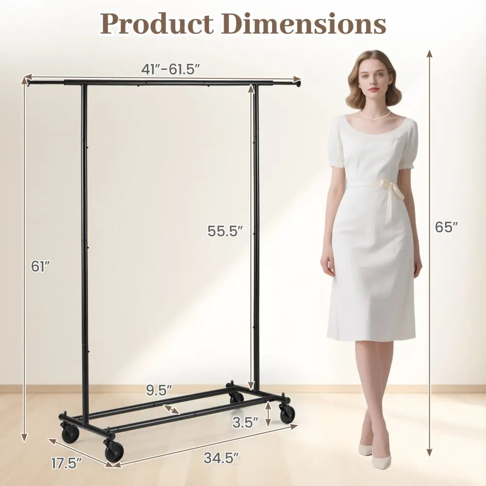 Mobile Garment Rack with Extendable Rods Heavy-Duty Metal Clothes Stand on Wheels - Clothing & Closet Storage
