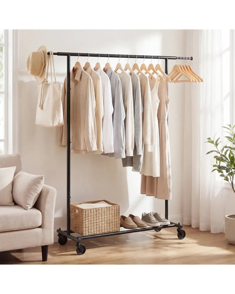 Mobile Garment Rack with Extendable Rods Heavy-Duty Metal Clothes Stand on Wheels - Clothing & Closet Storage
