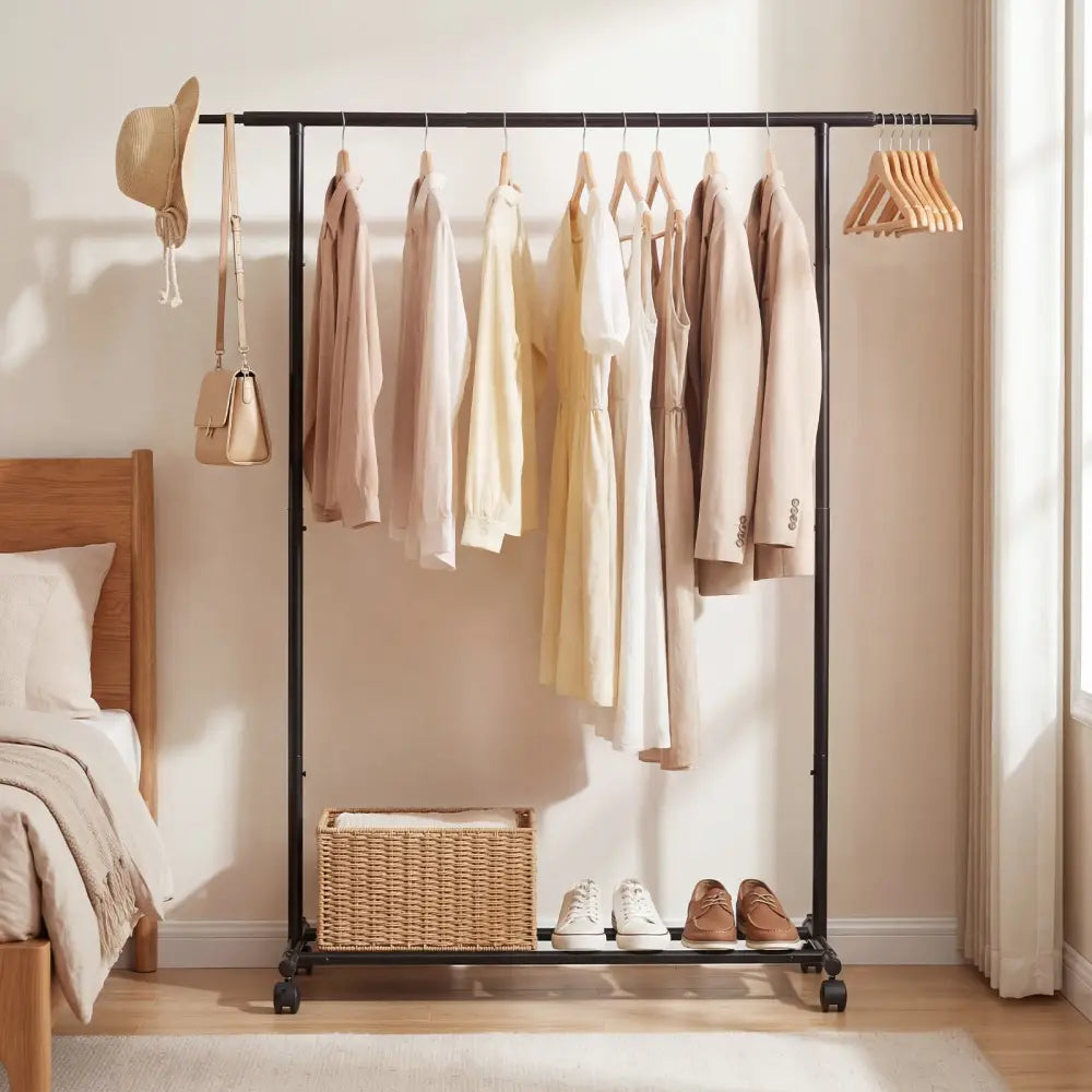 Mobile Garment Rack with Extendable Rods Heavy-Duty Metal Clothes Stand on Wheels - Clothing & Closet Storage