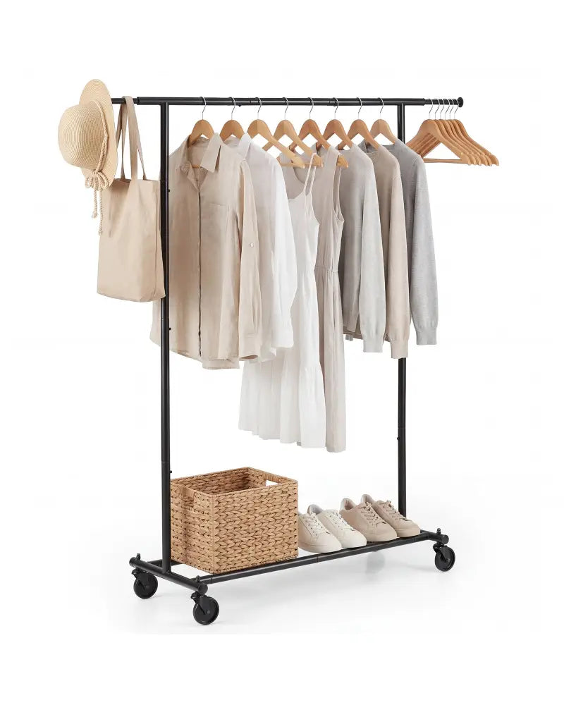 Mobile Garment Rack with Extendable Rods Heavy-Duty Metal Clothes Stand on Wheels - Clothing & Closet Storage