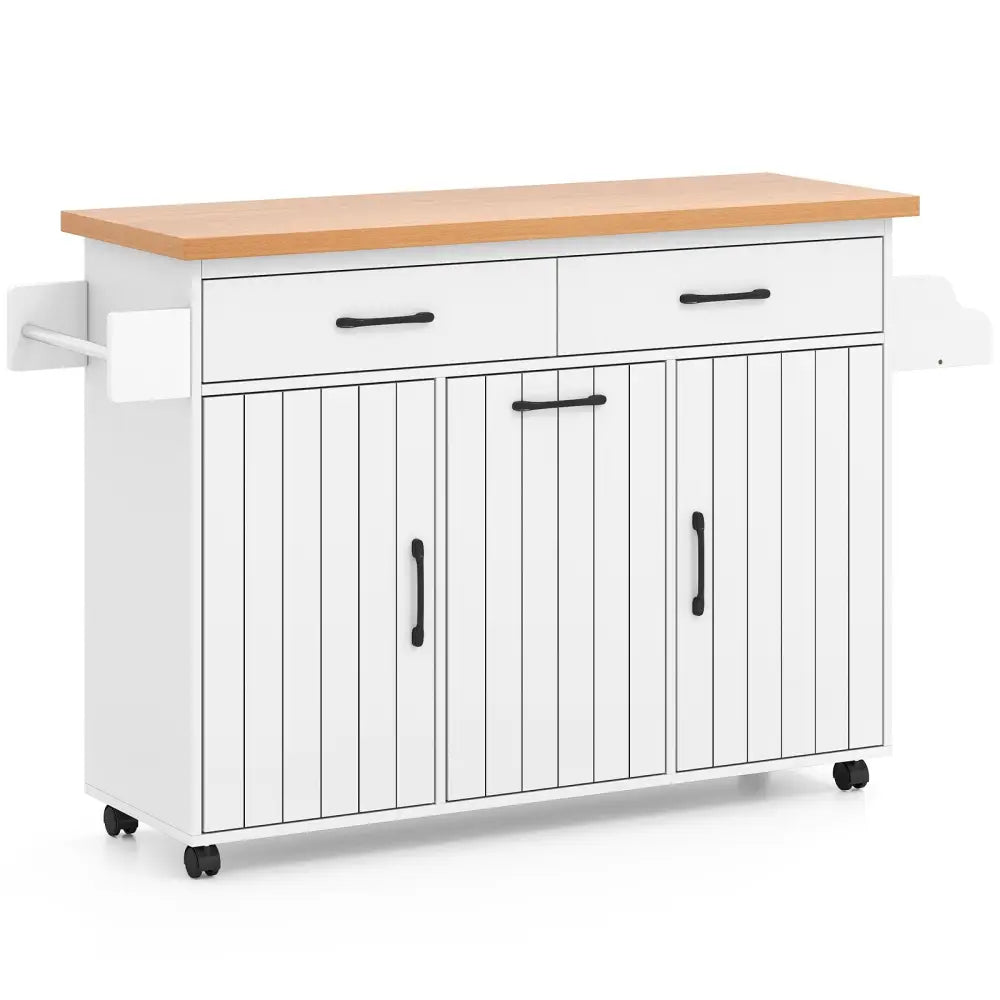 Mobile Kitchen Island Table with Trash Bag Storage for Dining Room-White - White - Kitchen Islands & Carts