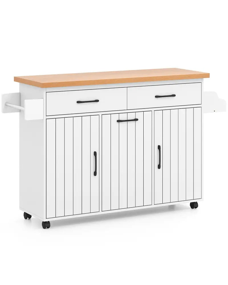 Mobile Kitchen Island Table with Trash Bag Storage for Dining Room-White - White - Kitchen Islands & Carts