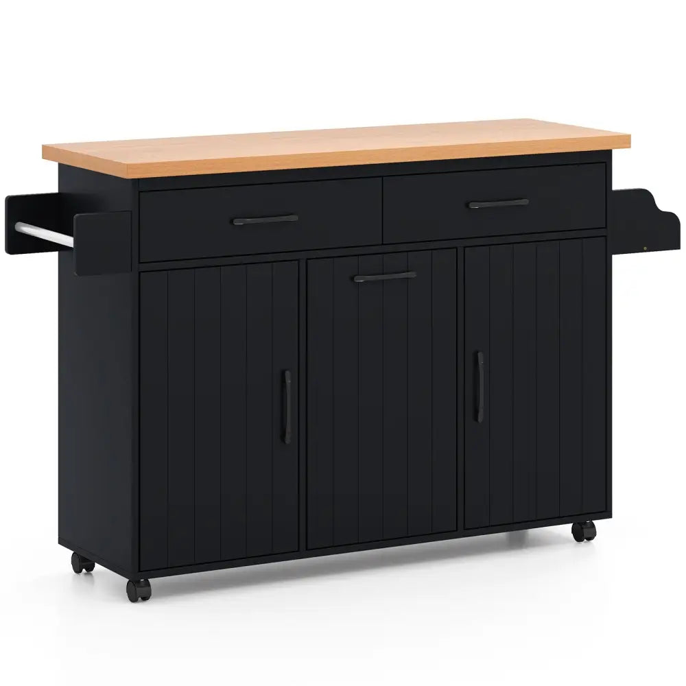 Mobile Kitchen Island Table with Trash Bag Storage for Dining Room-Black - Black - Kitchen Islands & Carts