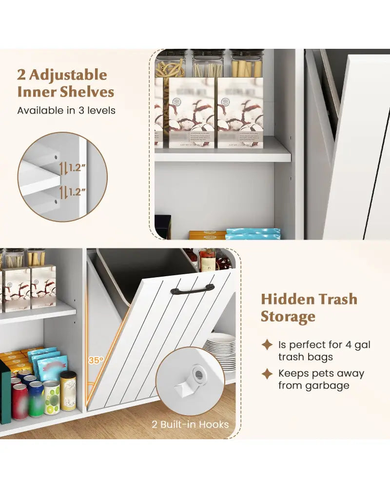 Mobile Kitchen Island Table with Trash Bag Storage for Dining Room-White - White - Kitchen Islands & Carts