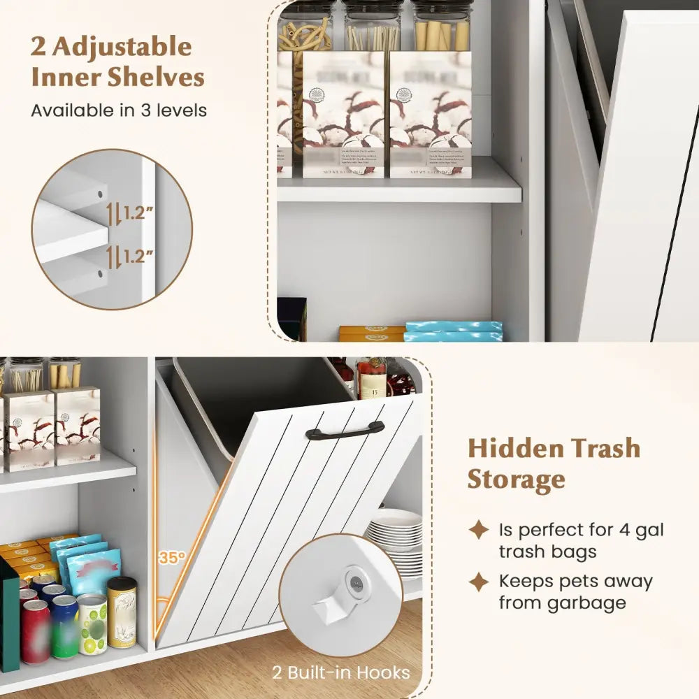 Mobile Kitchen Island Table with Trash Bag Storage for Dining Room-White - White - Kitchen Islands & Carts