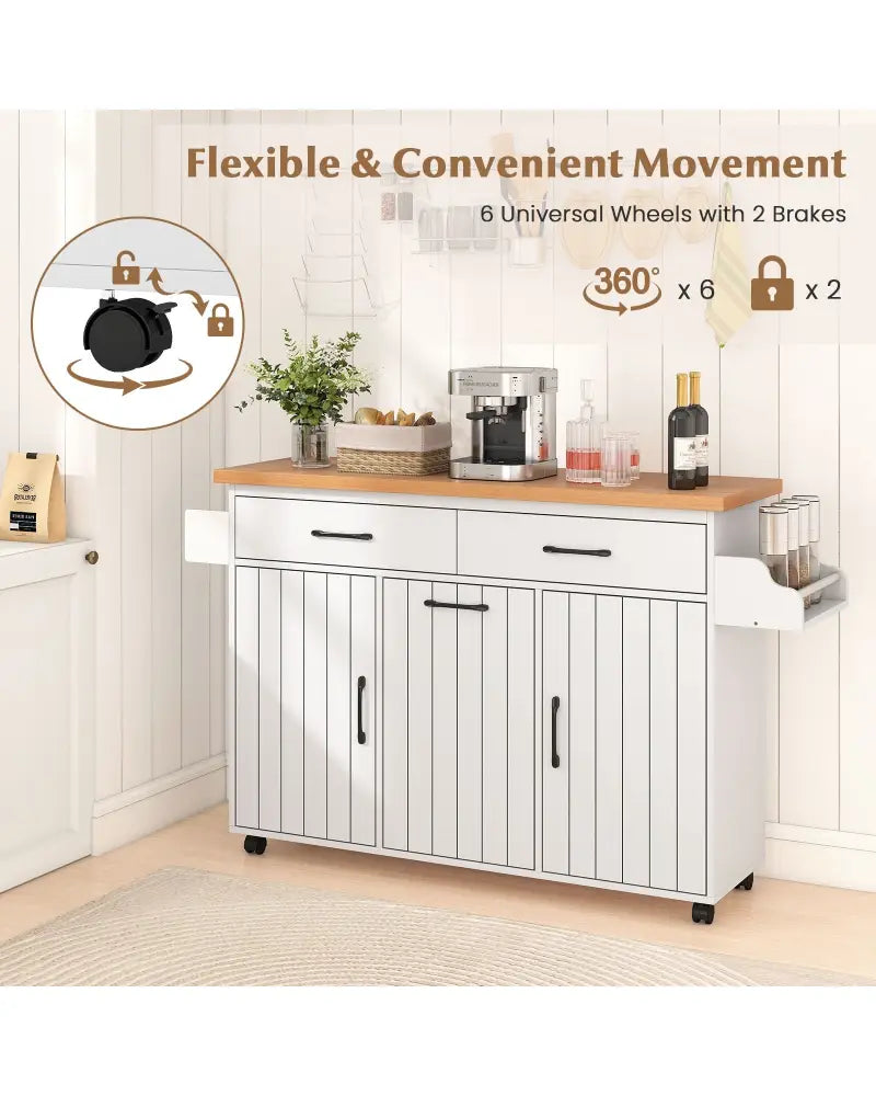 Mobile Kitchen Island Table with Trash Bag Storage for Dining Room-White - White - Kitchen Islands & Carts