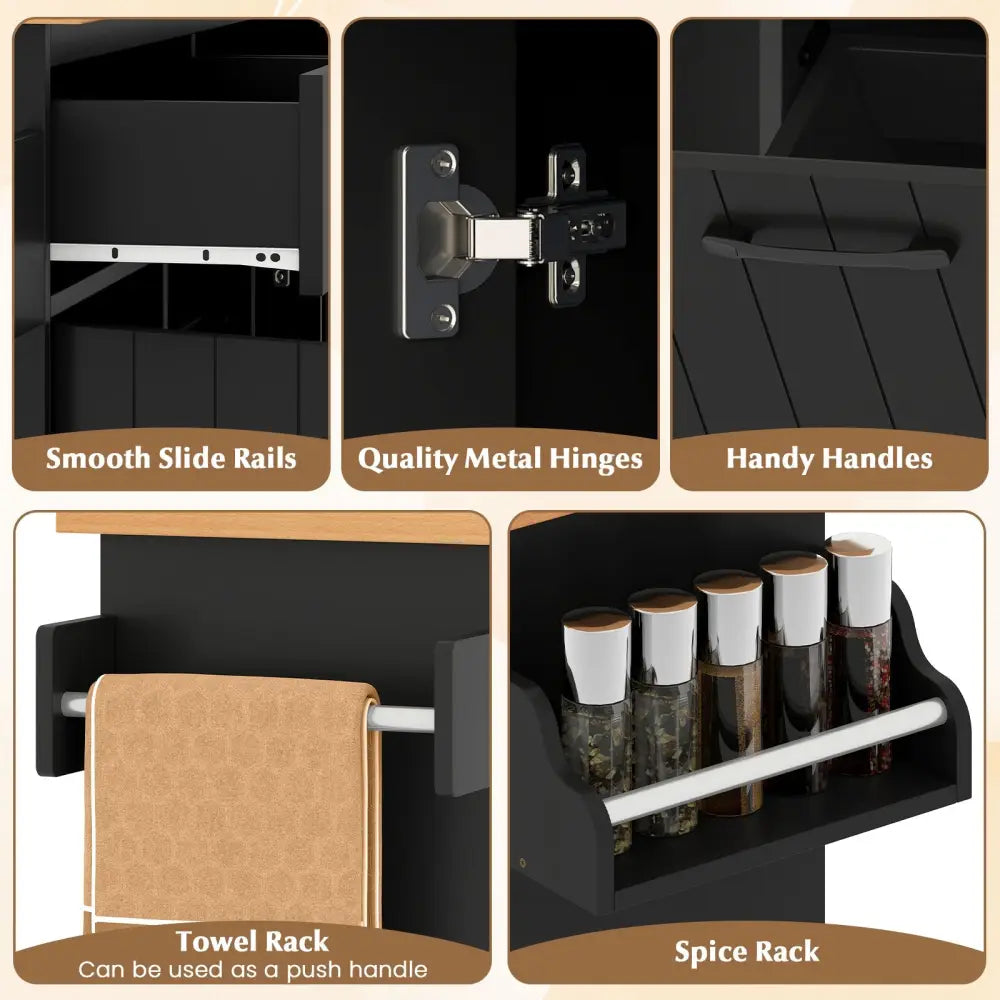 Mobile Kitchen Island Table with Trash Bag Storage for Dining Room-Black - Black - Kitchen Islands & Carts