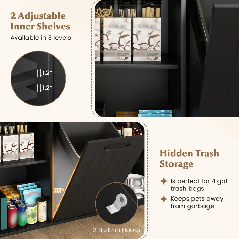 Mobile Kitchen Island Table with Trash Bag Storage for Dining Room-Black - Black - Kitchen Islands & Carts