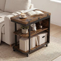 Mobile Night Stand with Foldable Swivel Top and 2-Tier Shelf for Small Spaces-Rustic Brown - Rustic Brown - End & Side