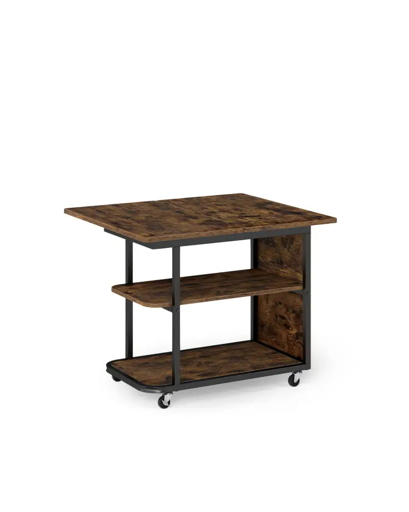 Mobile Night Stand with Foldable Swivel Top and 2-Tier Shelf for Small Spaces-Rustic Brown - Rustic Brown - End & Side