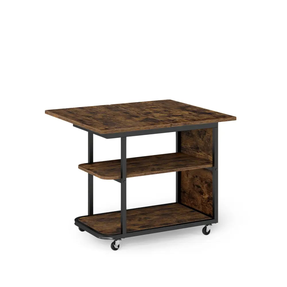 Mobile Night Stand with Foldable Swivel Top and 2-Tier Shelf for Small Spaces-Rustic Brown - Rustic Brown - End & Side