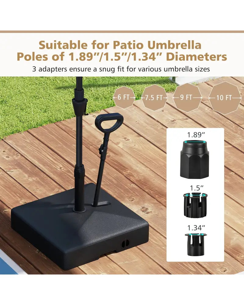 Mobile Patio Umbrella Base Water Sand Fillable Market Table Umbrella Stand with 3 Wheels-Black - Black - Outdoor