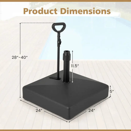 Mobile Patio Umbrella Base Water Sand Fillable Market Table Umbrella Stand with 3 Wheels-Black - Black - Outdoor
