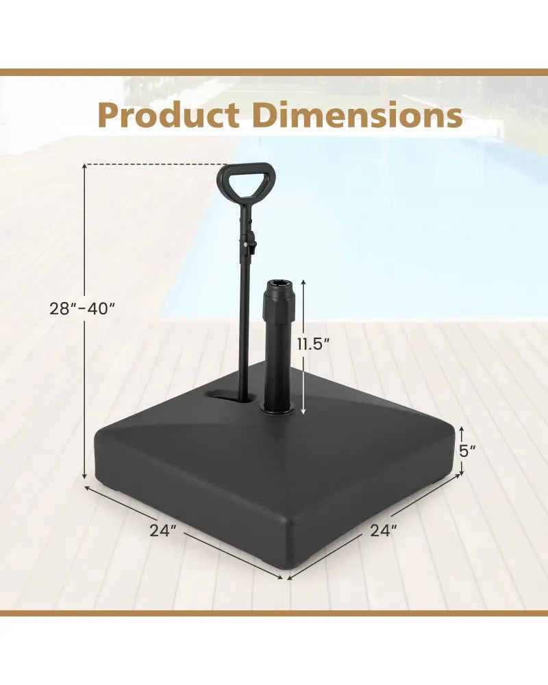 Mobile Patio Umbrella Base Water Sand Fillable Market Table Umbrella Stand with 3 Wheels-Black - Black - Outdoor