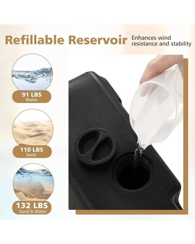 Mobile Patio Umbrella Base Water Sand Fillable Market Table Umbrella Stand with 3 Wheels-Black - Black - Outdoor