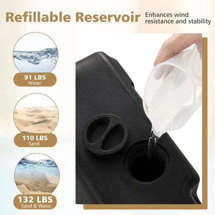 Mobile Patio Umbrella Base Water Sand Fillable Market Table Umbrella Stand with 3 Wheels-Black - Black - Outdoor