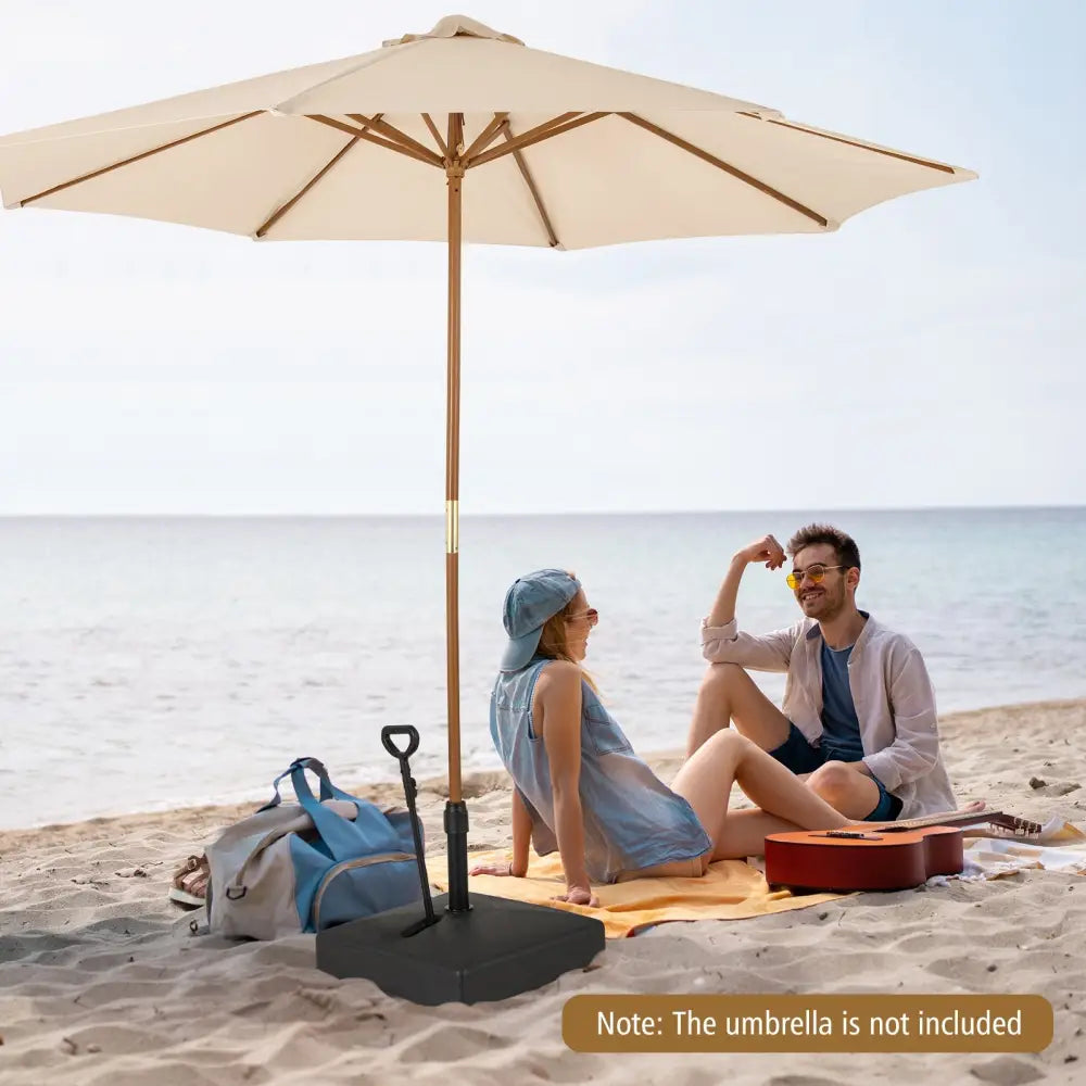 Mobile Patio Umbrella Base Water Sand Fillable Market Table Umbrella Stand with 3 Wheels-Black - Black - Outdoor